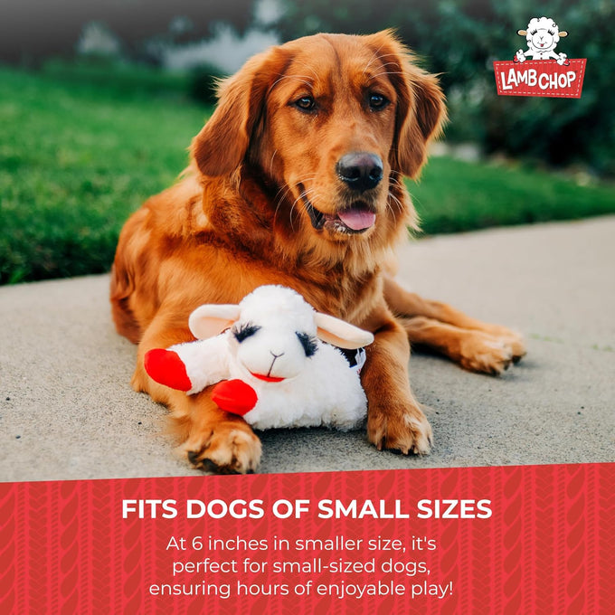 Multipet Lamb Chop 6" cream plush dog toy with squeaker for cuddling and playtime