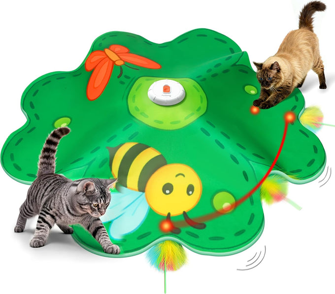 Feelnedy rechargeable cat toy with movable LED dot and feathers for indoor cat exercise and boredom prevention