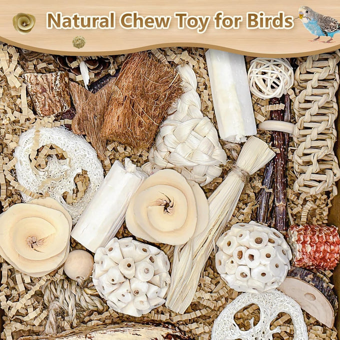 Nature Color Natural Bird Toy Foraging Parrot Shredding Toys Box for Small-Medium Birds