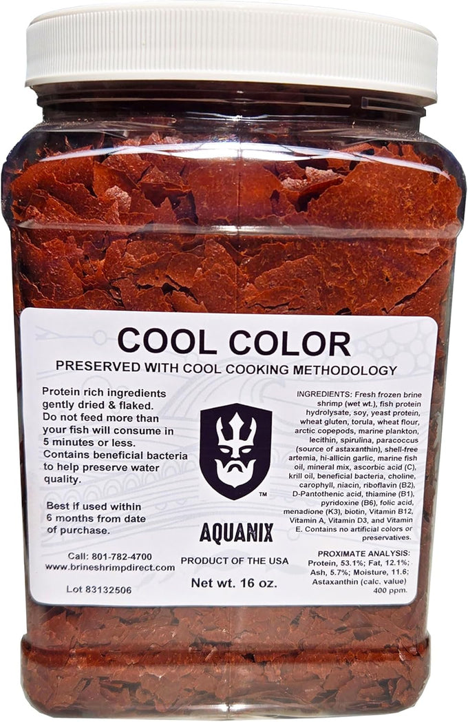 Cool Color Enhancing Tropical Fish Flake with Brine Shrimp, 16 oz, High Astaxanthin, USA Made