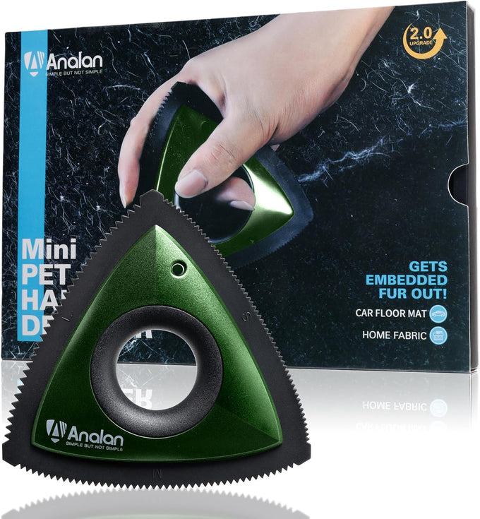 Analan Mini Triangle Pet Hair Remover for Car Detailing, Auto Interiors, Couch, and Furniture - Effectively Removes Dog & Cat Fur, Lint, and Carpet Debris in Jet Black