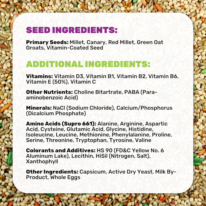 leach grain & milling co. parakeet food plus, 5lbs premium parakeet bird food with vitamins & minerals, supports energy & growth