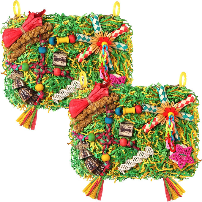 large-sized parrot foraging & shredding cage hanging toys for budgies, cockatiels, lovebirds, conures with eco-friendly seagrass and starfruit accents