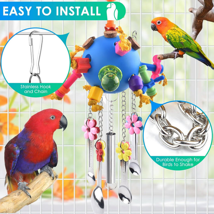 KATUMO colorful acrylic stick toys parrot pull spoons bird chew toys for Amazon and African Grey parrots