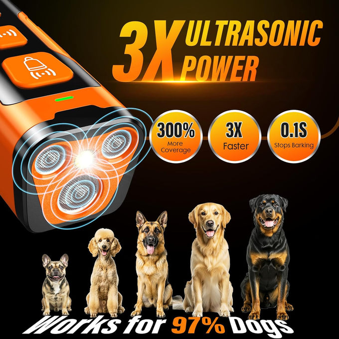 yuyqa 3x ultrasonic anti-bark device with 6 training modes, 23 ft range, rechargeable, compact, safe & humane