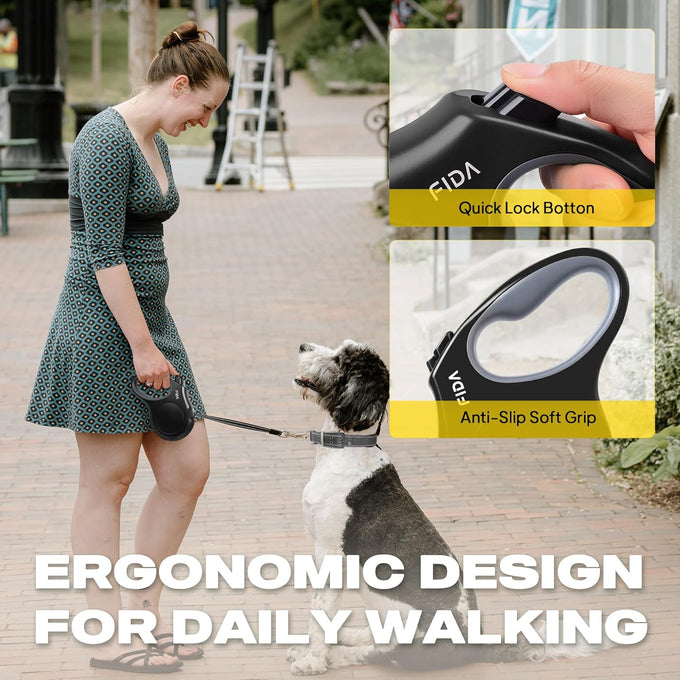 Fida 16ft 360° Tangle Free Retractable Dog Leash for Small Dogs up to 26 lbs, Black