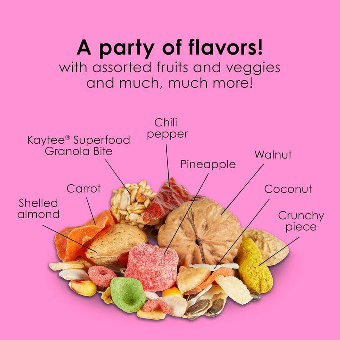 Kaytee Fiesta Big Bites macaw food nutritious fun blend supports skin feather digestion brain heart health 10 pounds large premium ingredients