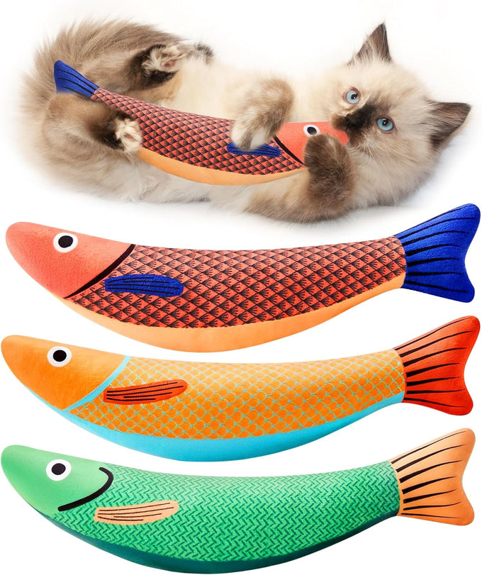 Potaroma 9.4 Inches Catnip Crinkle Soft Plush Cat Toys Saury Fish Kicker for All Breeds Interactive Kitten Indoor Exercise Toy 3 Pack