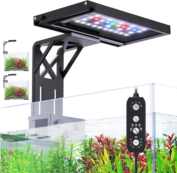 seaoura 24/7 cycle aquarium light for 12-20 inch tanks, full spectrum + 7 colors, adjustable brightness and height, 20w