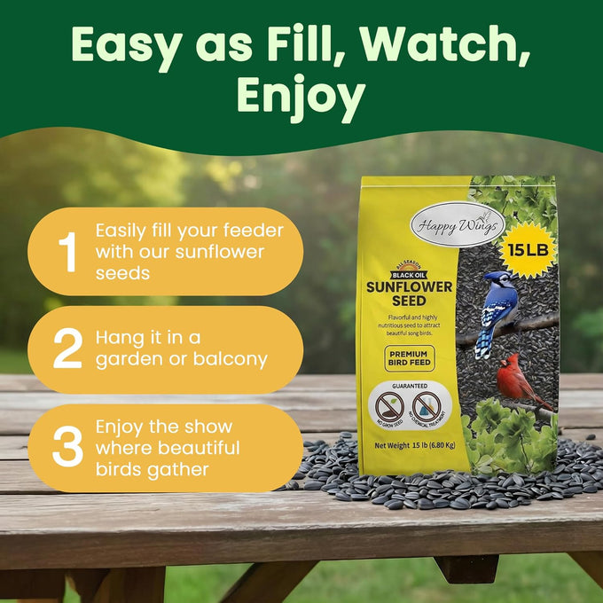 Black Oil Sunflower Seeds, 15 Pounds, Wild Bird Food, No Grow Seed, Attracts Songbirds