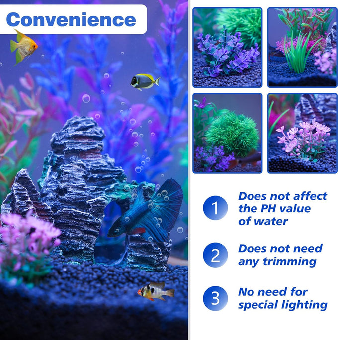 Ameliade goldfish and betta fish tank accessories artificial plastic plants decorations and rock cave set