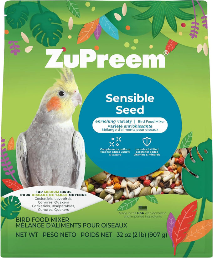 ZuPreem Sensible Seed bird food blend for medium birds, 2 lbs, made in USA, (M)