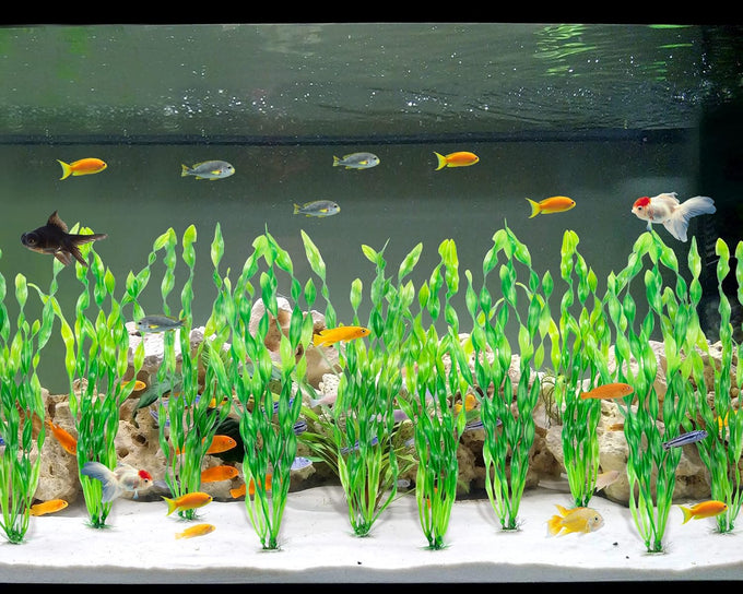 MyLifeUNIT Artificial Seaweed Aquarium Plant Decorations 10 PCS, 12 Inches Tall, Green Plastic PVC