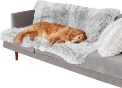 FurHaven waterproof throw blanket for dogs and indoor cats, reversible, extra large, mist gray, faux fur and velvet