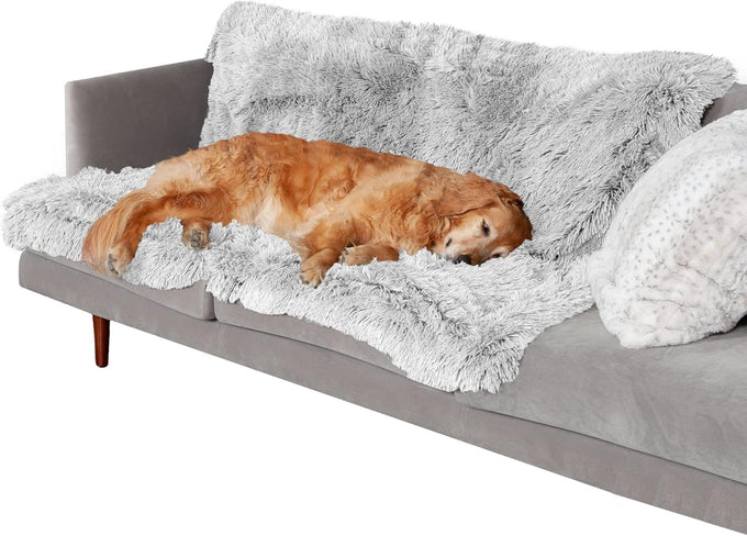 FurHaven waterproof throw blanket for dogs and indoor cats, reversible, extra large, mist gray, faux fur and velvet
