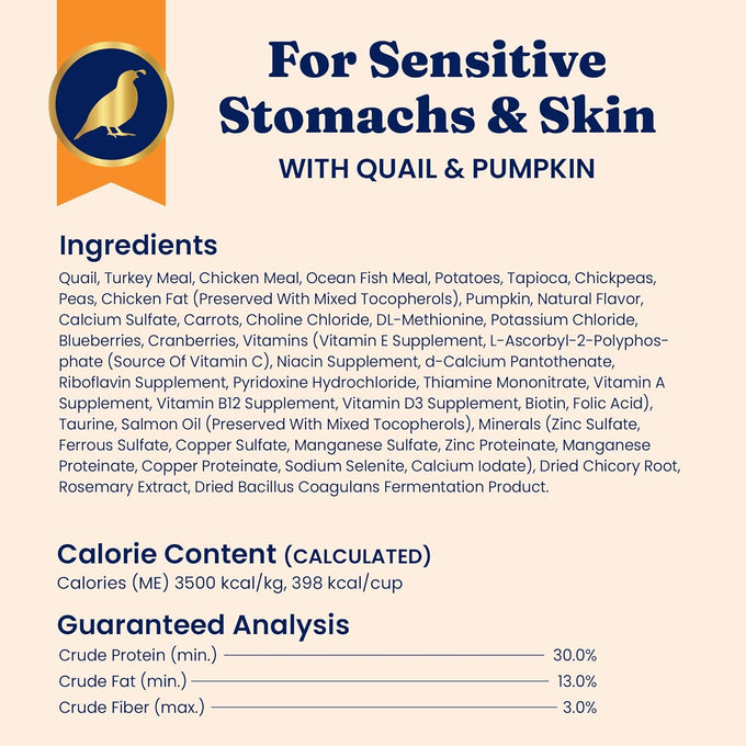 Solid Gold Sensitive Stomach Dry Cat Food, Grain Free, Gluten Free, Quail, Probiotics, 6lb