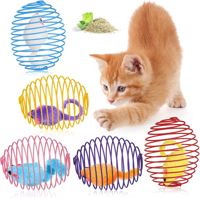 jecery 5 pcs cat spring balls colorful playful coils interactive action toys caged rats for kitten pet supplies
