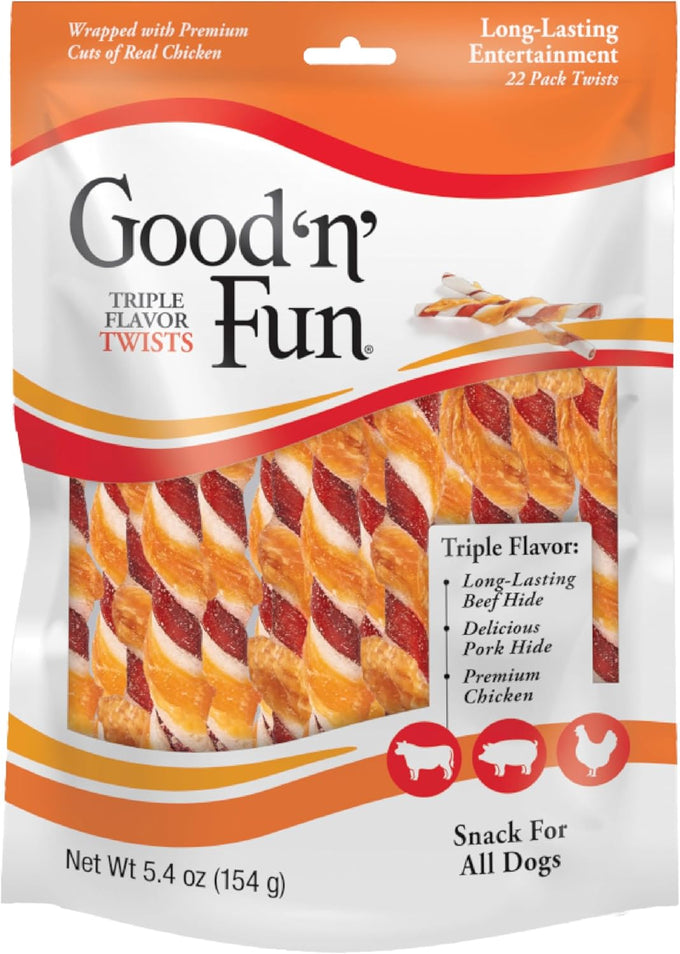 Good 'N' Fun Triple Flavor Real Chicken Jerky Dog Chews, 22-Count