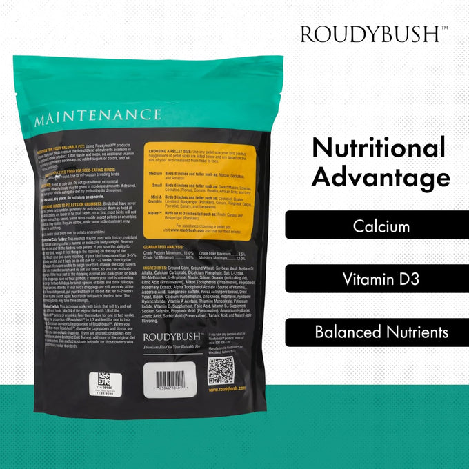 RoudyBush daily maintenance bird food, mini, 10-pound, parrot pellets for conures, lovebirds, and parakeets