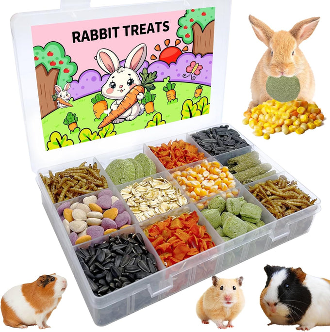 Natural Guinea Pig Chinchilla Hamster Treats Box with 12 Grids, Combination of Grains and Vegetables, Medium Size