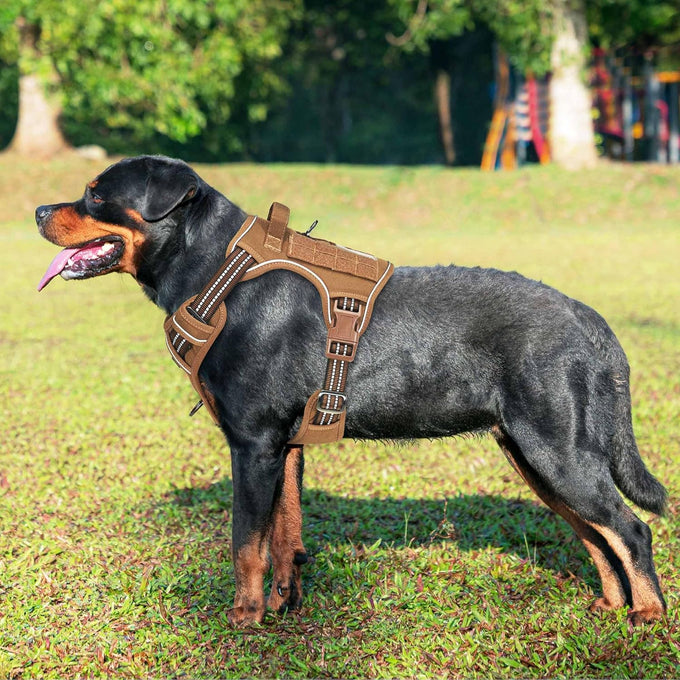 Beebiepet heavy duty tactical dog harness for small dogs, large, brown, no pull, adjustable, reflective