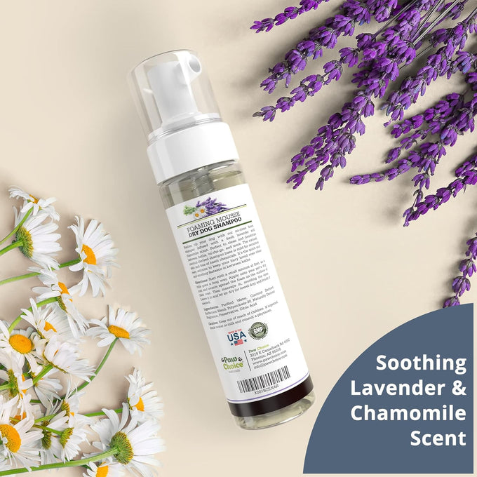 paw choice hypoallergenic waterless dog dry shampoo lavender chamomile usa made