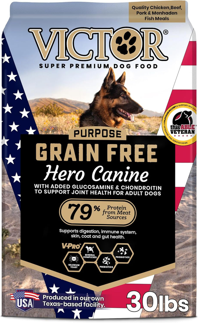 VICTOR Super Premium Dog Food – Purpose Hero Canine Kibble – Premium Gluten Free Dog Food for Active Adult Dogs – High Protein with Glucosamine and Chondroitin for Hip and Joint Health, 30lbs