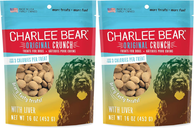 Charlee Bear Original Crunch Dog Treats, Cheese and Egg, 16 Ounce Resealable Bag, Low Calorie, Healthy Training Snacks for Dogs