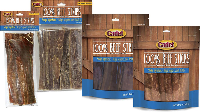 Cadet 100% Beef Strips Dog Treats, Single Ingredient, High Protein Rawhide Alternative for Small & Large Dogs, 8 Ounce
