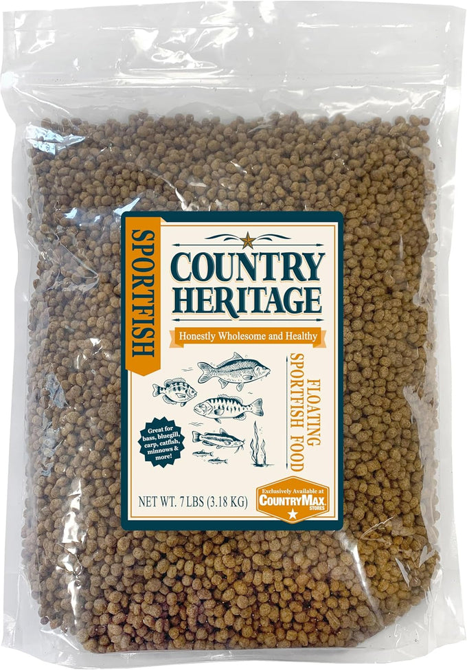 CountryMax Floating Sportfish Game Fish Food 32% Protein 7 lb Bag for Bass Bluegill Catfish Carp Minnows and More Pond and Lake Use