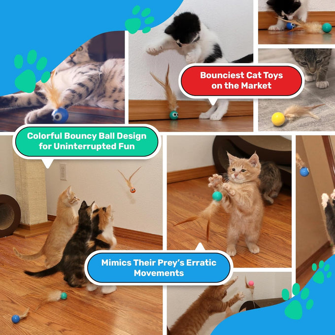 Bouncy Tails 5 Pack Natural Feather Bouncy Ball for Indoor Cats and Kittens Play Toy Set