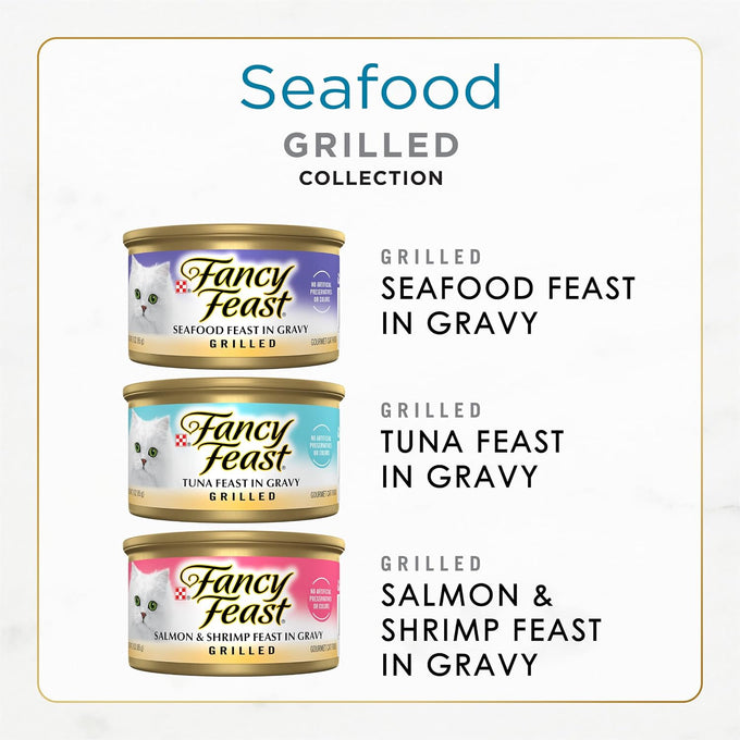 Purina Fancy Feast Grilled Wet Cat Food Seafood Collection in Wet Cat Food Variety Pack - (Pack of 30) 3 oz. Cans