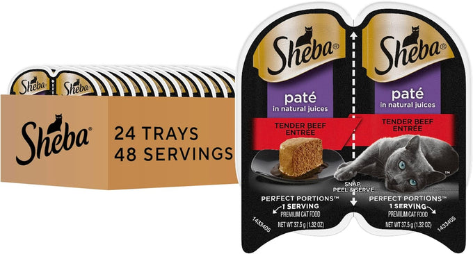 sheba perfect portions wet cat food pate tender beef entree 2.6 oz twin-pack trays, cat food wet recipe, 24 count