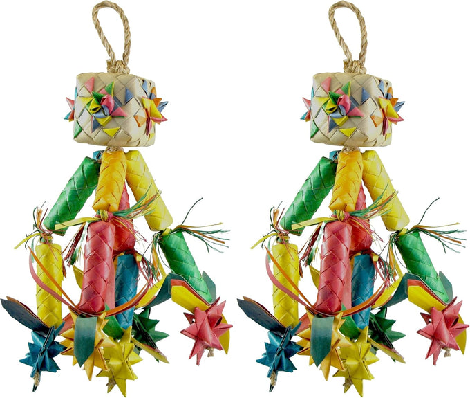 Planet Pleasures Firecracker Piñata Bird Toy, Small, Natural Stuffed Woven Palm Leaf Material, Chewing Surprises for Parrots