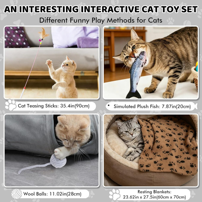 XiaPia 6-in-1 Collapsible Cat Tunnel with Interactive Roller Ball and Crinkle Hideout for Indoor Cats