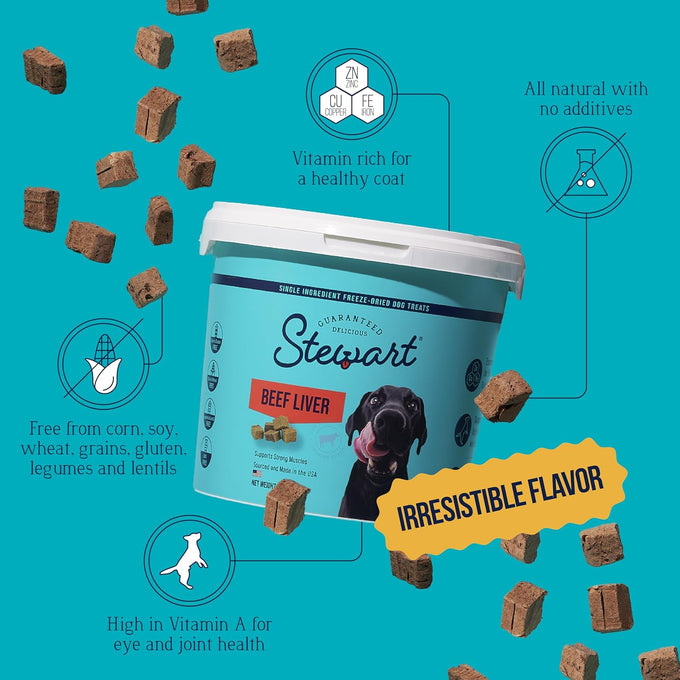 stewart 100% beef liver dog treats 4 oz tub freeze dried raw single ingredient grain free training treats or meal topper