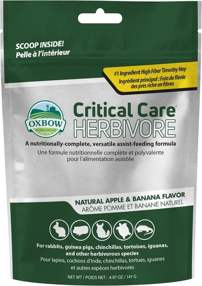 oxbow critical care herbivore emergency guinea pig food and rabbit food for recovery natural apple banana flavor 141 grams made in usa