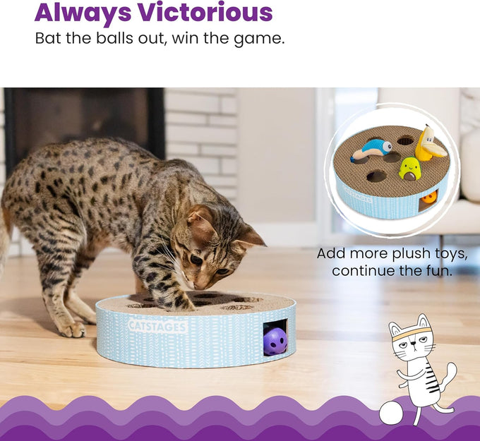 Catstages Scratch N' Hunt Interactive Cat Puzzle Toy for Indoor Cats with Claw Trimming Scratcher and 3 Hunting Balls