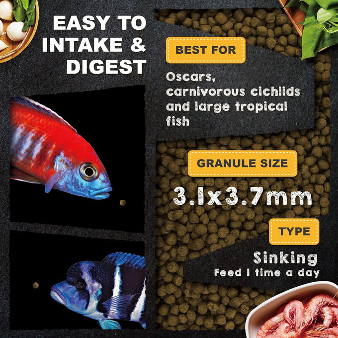 Royal Cichlid Wild Sword Prawns All Natural Carnivore Pellets for Large Cichlid and Tropical Fish 4.58 oz