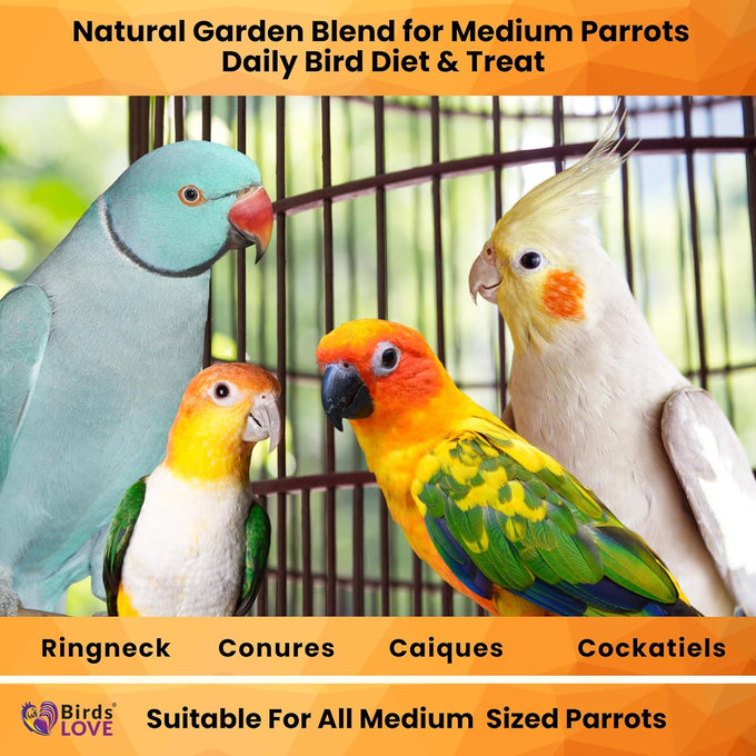 Cockatiels and Green Cheek Conures love 2lb All Natural Garden Blend Bird Food, no added preservatives or sweeteners