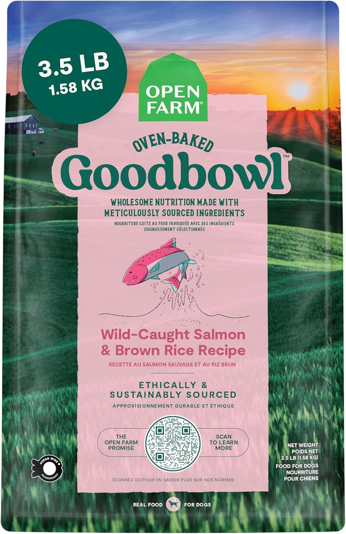 Open Farm Goodbowl, Oven-Baked Small Batch Dry Dog Food - Wild Caught Salmon & Brown Rice Recipe, Includes Non-GMO Produce & Grains, 22lb Bag (352oz Bag)