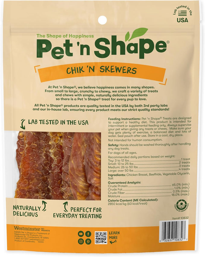 Pet 'n Shape Chik 'n Skewers - 100% Natural Grain Free Chicken Wrapped Rawhide Dog Chews, No Artificial Additives or Preservatives
