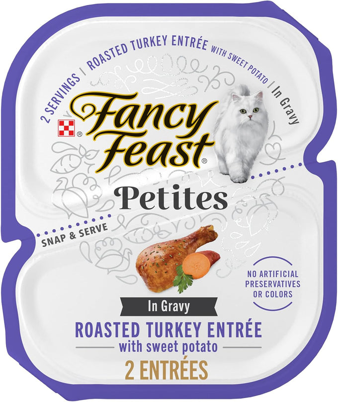 Purina Fancy Feast Petites with Roasted Turkey Entrée Gourmet Wet Cat Food 2.8 oz Twin Packs, Pack of 12, Artificial Preservative Free