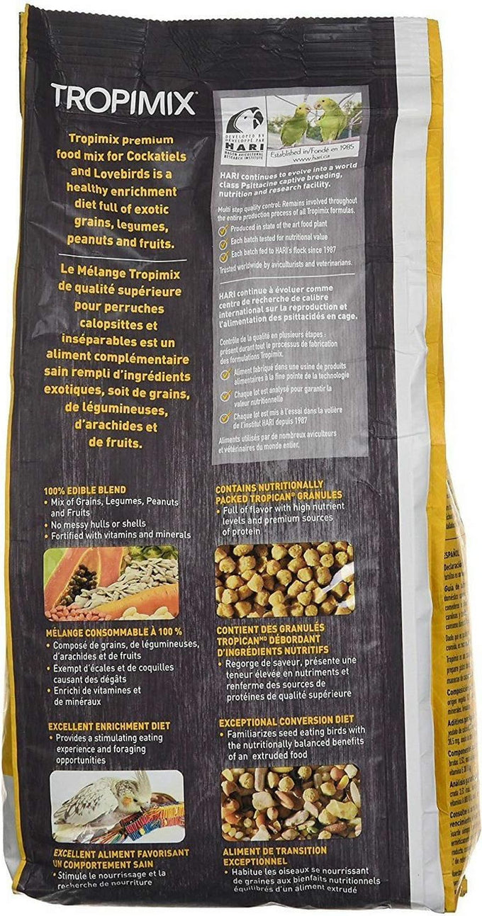 Hari Hagen Tropimix Enrichment Food for Cockatiels and Lovebirds, 2 lb, Parrot Food with Seeds Fruits Nuts