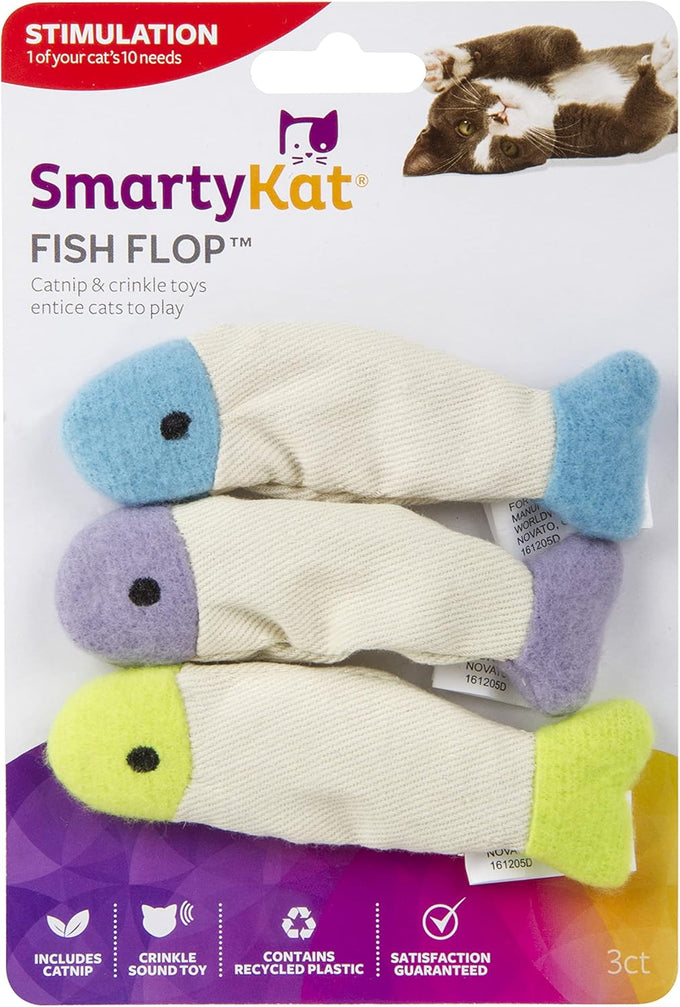 SmartyKat multi-color 3-count Fish Flop crinkle catnip cat toys for solo or interactive play