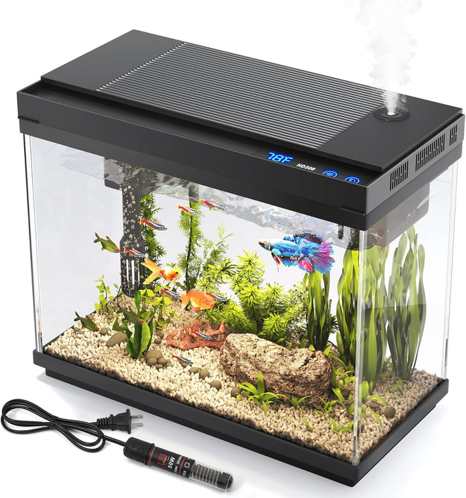 Vehipa 2.4 Gallon Fish Aquarium Starter Kit with Smart Humidifier and Temperature Display