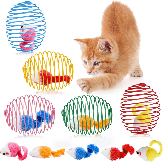 jecery 5 pcs cat spring balls colorful playful coils interactive action toys caged rats for kitten pet supplies