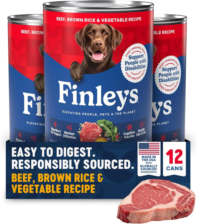 Finley's Wet Dog Food, Salmon, Brown Rice & Vegetable Pate, Real Ingredients, Canned Topper, 12.5oz, 12 Cans