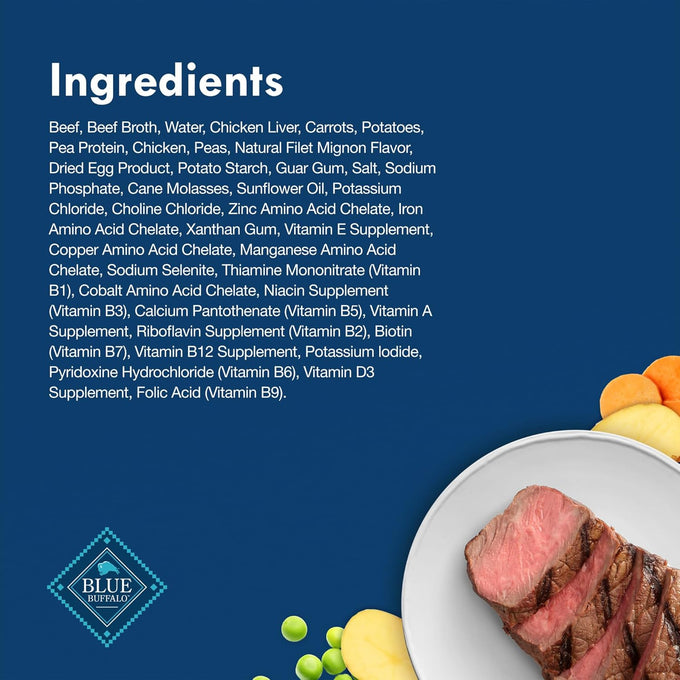 Blue Buffalo Delights Natural Adult Small Breed Wet Dog Food Cups, Pate Style, Filet Mignon Flavor in Savory Juice 3.5-oz (Pack of 12)
