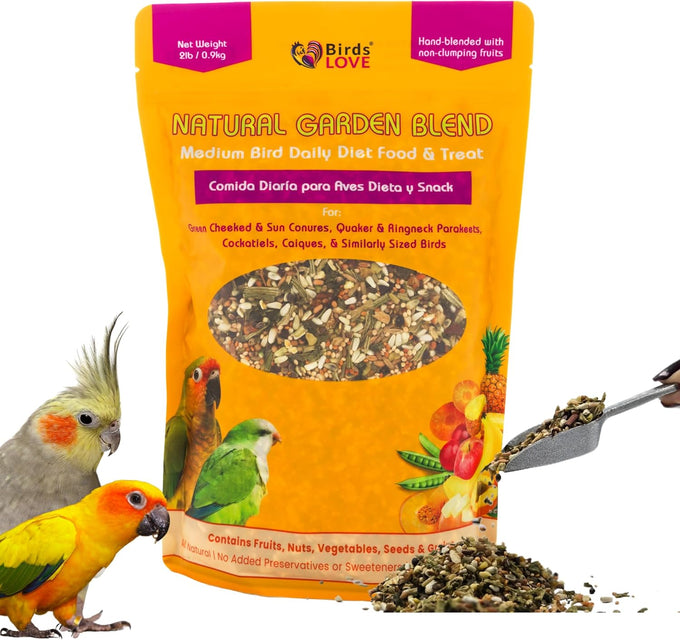 Cockatiels and Green Cheek Conures love 2lb All Natural Garden Blend Bird Food, no added preservatives or sweeteners